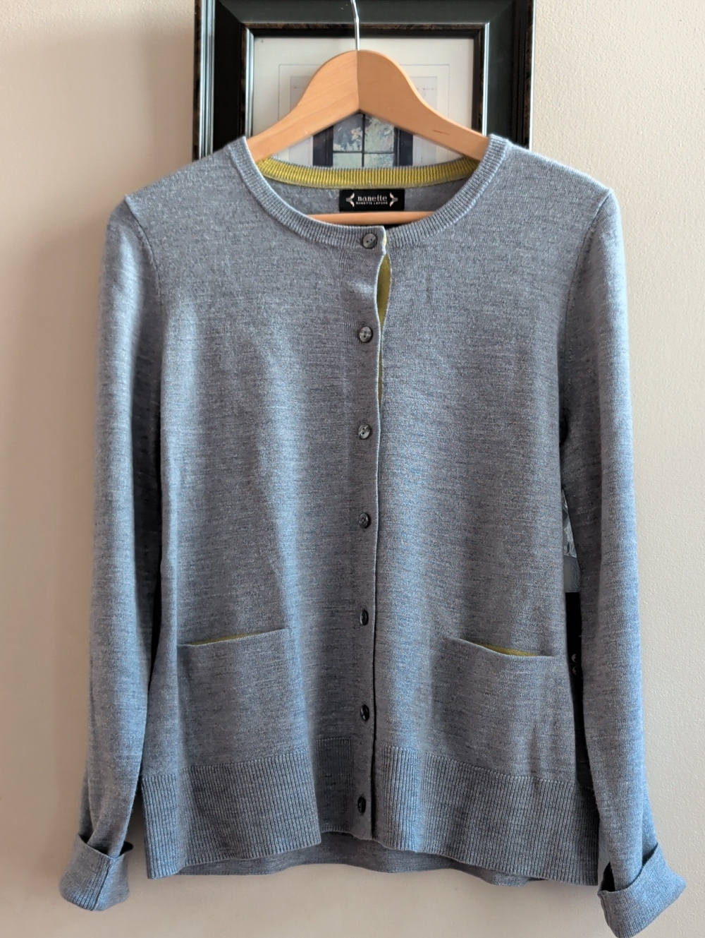 Nanette Lepore Extra Fine Merino Wool Light Gray Button-Front Cardigan